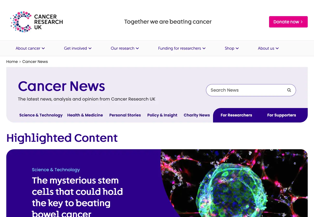 Cancer Research UK Website Screenshot