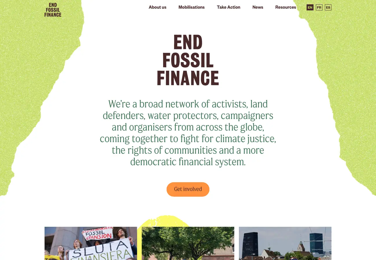 End Fossil Finance Website Screenshot
