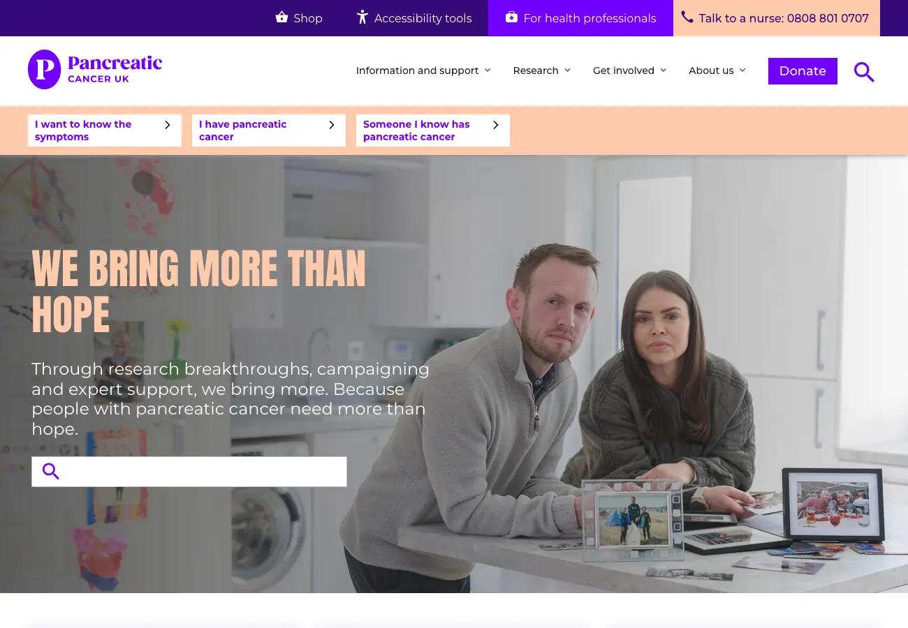 Pancreatic Cancer UK Website Screenshot